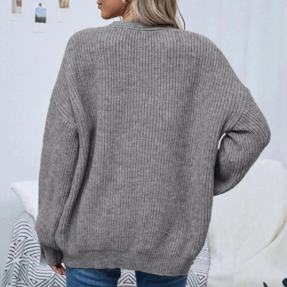 Soft knit drop shoulder oversized cardigan sweater tan - Picture 11 of 16